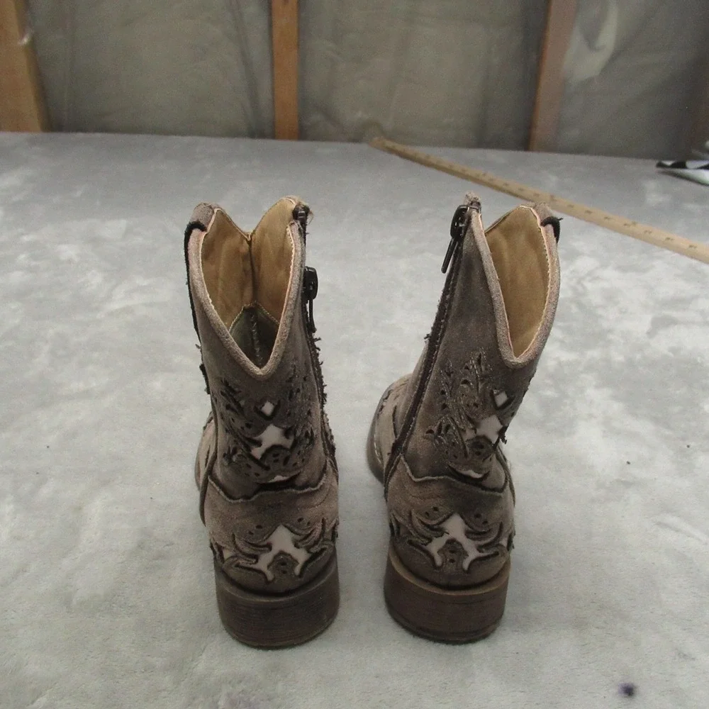 Roper Toddlers 7 Lola Cowboy Boots Brown Faux Leather‎ Western Side Zip Square